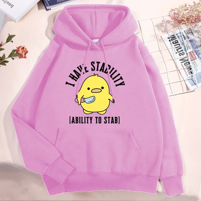 New I Have Stability Ability To Stab Hoodies Men Women Fashion Duck Graphic Sweatshirt Soft Unisex Streetwear Long Sleeve Tops — image 5