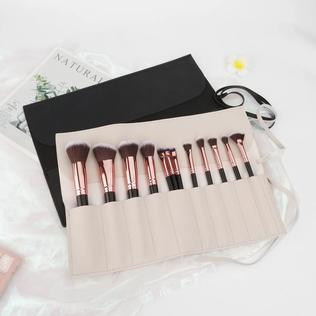 Roll Up Makeup Brush Holder Travel Organizer Bag Cosmetic Pouch for Women Eyebrow Brushes