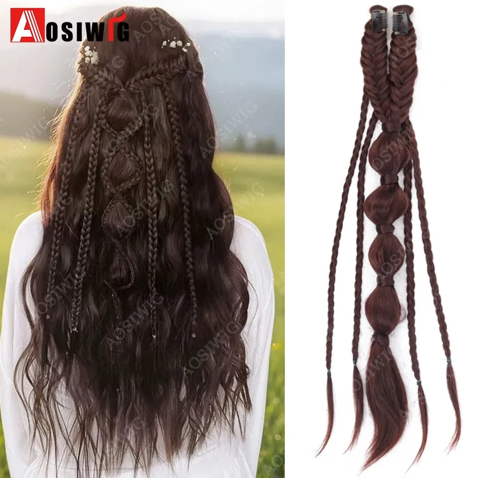 Bohemian BB Clip Braided Hair Extension Bubble Braid Hair Pin Handmade Braid Hair Piece Vintage Wedding Hair Accessories For Wom — image 9