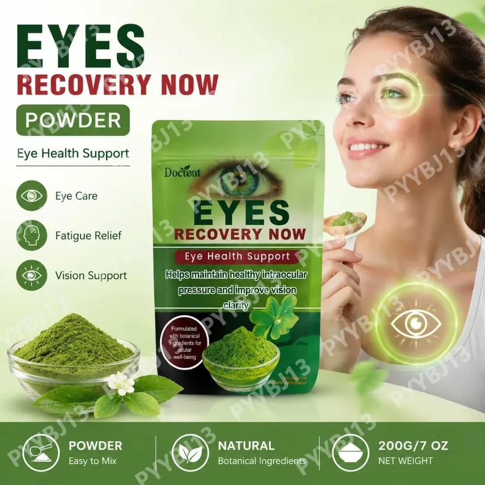 Docteat Eye Health Support Supplement Powder Lutein Zeaxanthin Bilberry Eyebright Zinc Vitamins A C E Botanical Blend 200g 7oz — image 1