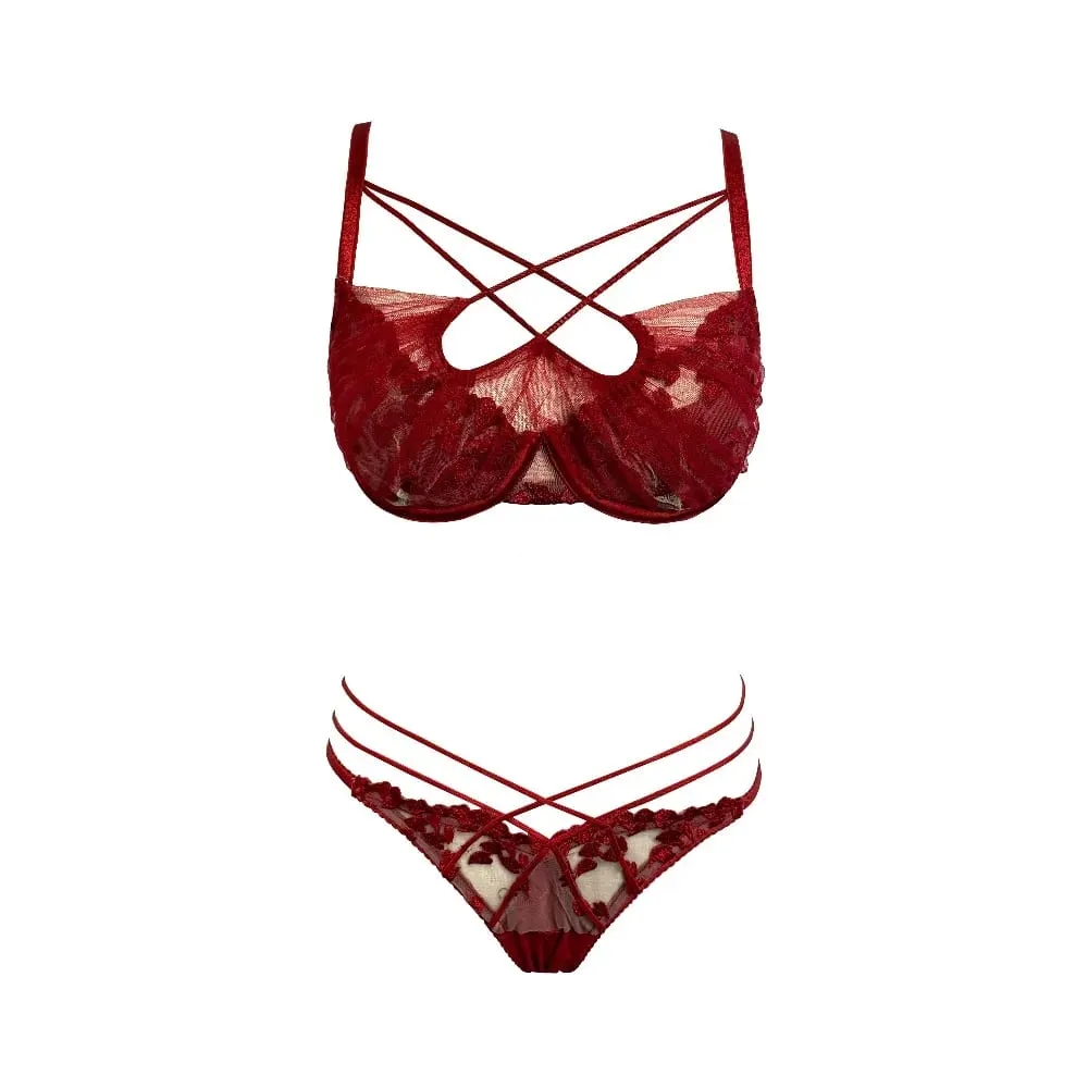 Hot Sale Summer Lace Embroidery Cross Tie Lingerie Set Sheer Mesh Push Up Bra Comfort Daily Wear Underwear Set for Women 32-38 — image 1
