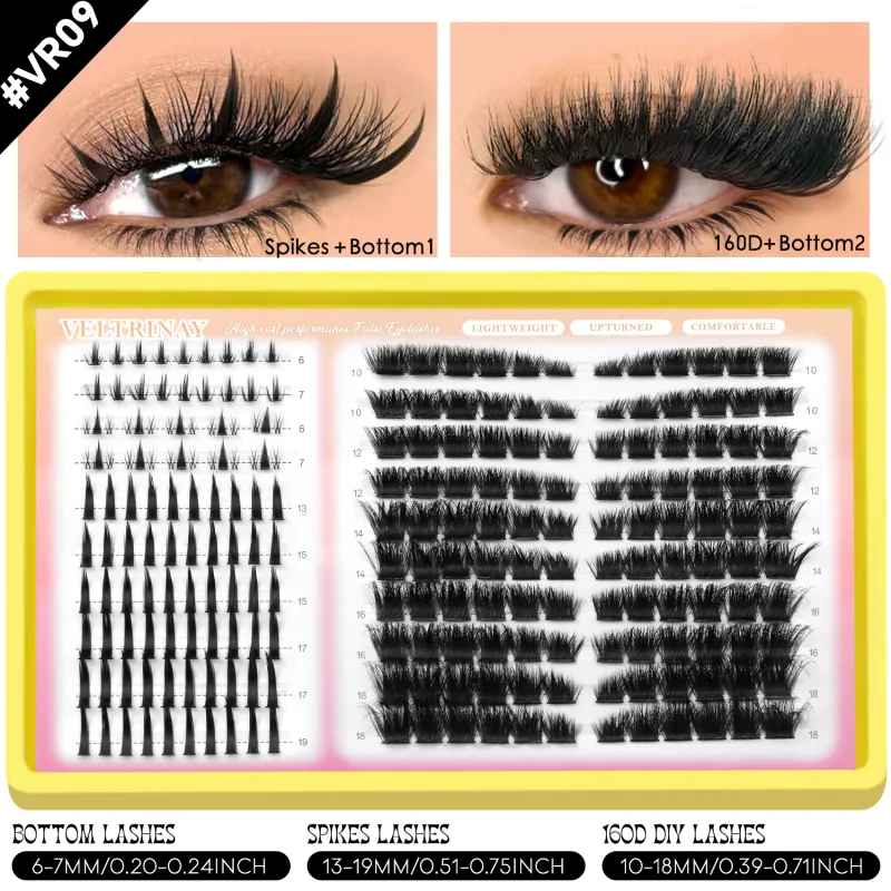 4-in-1 208pcs Lash Clusters 1style Manga Lash+2 style Spiky Botoom Lash+1 style Cat Eye Eyelashes DIY Clusters Lashes