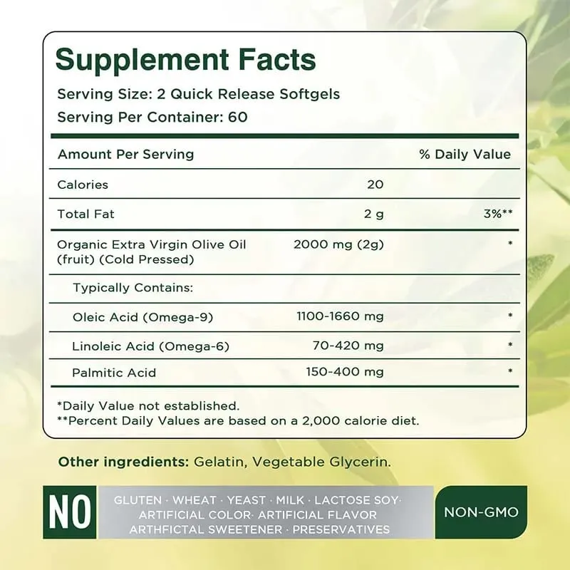 Olive Oil Supplement - Supports Brain Skin and Heart Health Antioxidant Reduces Wrinkles Promotes Cell Repair Boost Vitality — image 3