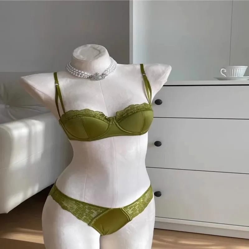 Hot Sale French Style Lace Satin Lingerie Set For Women Sexy Push Up Thin Comfortable Breathable Daily Wear Intimates Bra Set — image 1
