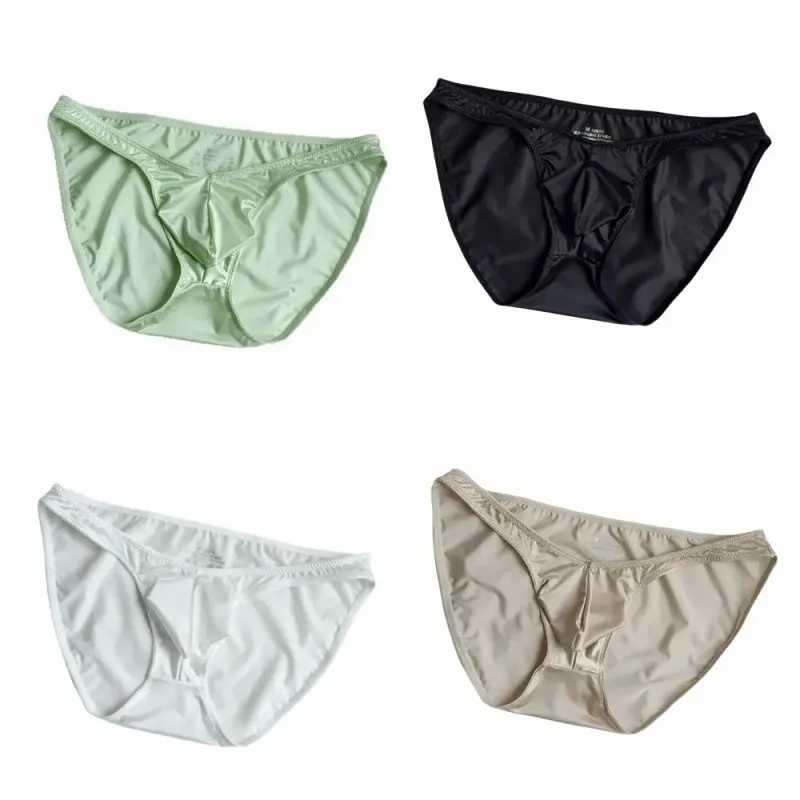Comfortable Low Waist Men's U-Pouch Underwear Breathable Seamless Satin Silk Briefs Narrow Belt Lingerie Ice Silk Panties Sports — image 15