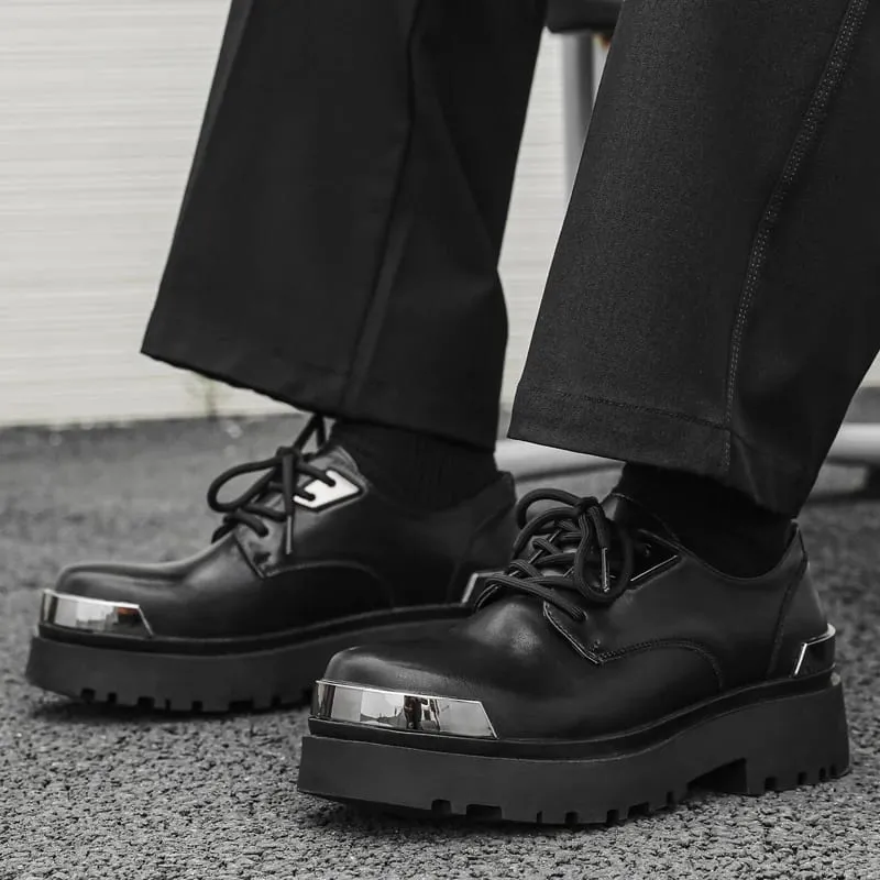 Retro Men Derby Shoes Black Casual Lace Up Thick Soled Wear-resistant Business Couple Commuting Shoes Outdoor Work Shoes Men