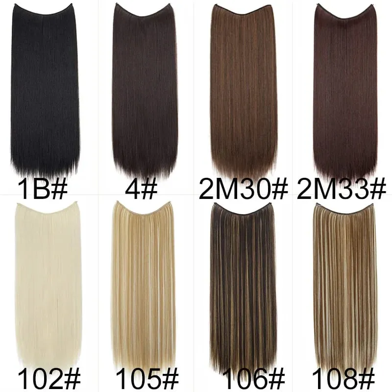 22Inch Synthetic Long Straight Fish Line Hair Extension Invisible Wire Halo Hairpiece Heat Resistant Fiber Hair for Women