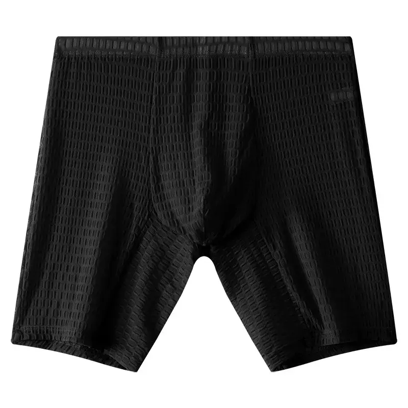 Men's Waffle Texture Boxy Underwear Extended Boxer Briefs Mid Rise Sheer Mesh Flirtatious Casual Athletic Sports Trunks Knickers