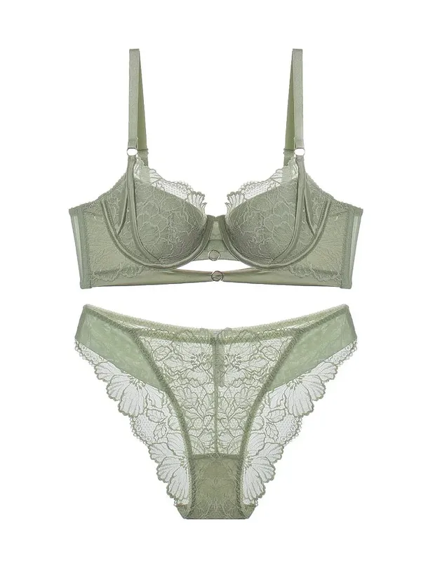 Sexy hollow lace bra set with steel ring thin large breasts show small underwear girls push up ladies lingerie panty — image 6