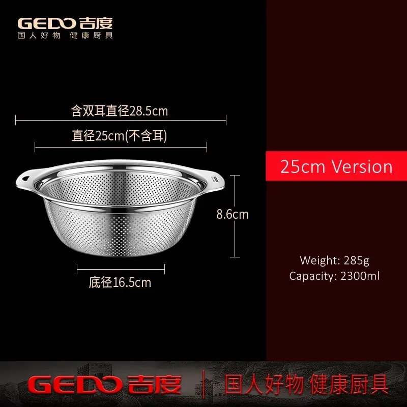 LFGB Certification Kitchen Fruit Vegetable and Rice Washing Basin 23~31cm Diameter Dense Drainage Hole Colander with Side Handle