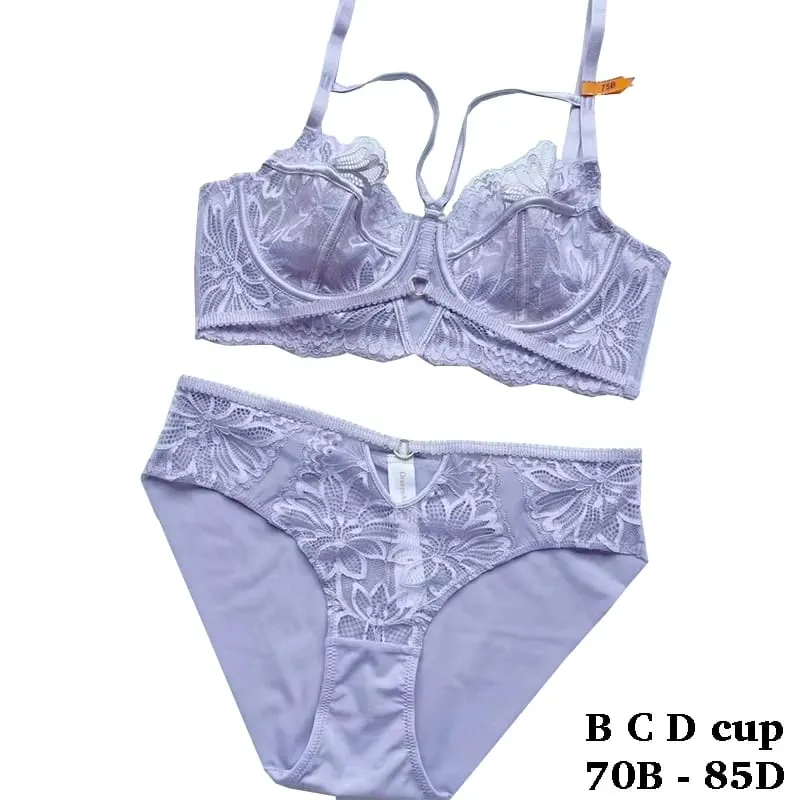højkvalitets sexet blonde dame bh'er og korte todelt sæt push up blonder B C D kop tråd sommer lingeri undertøj lilla grøn — image 2