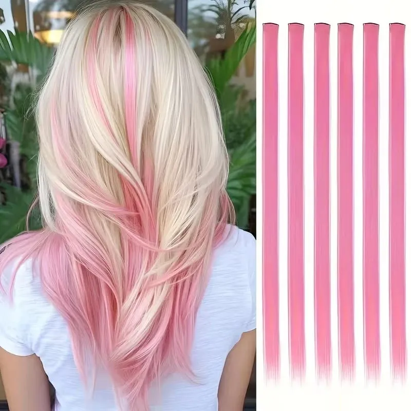 22Inch Synthetic 6pcs Long Straight Hair Extension Colored Rainbow High-Temperature Fiber Hairpiece for Women Daily Party Use — image 16
