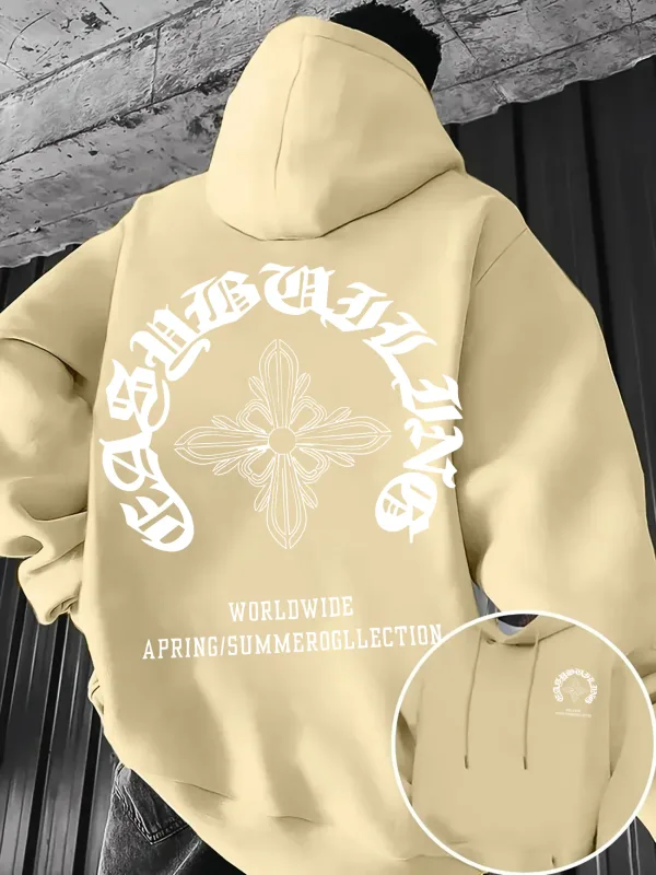 Gorgeous Gothic pattern design men's fall-winter American retro trend dark and mysterious atmosphere-themed hooded sweatshirt. — image 2