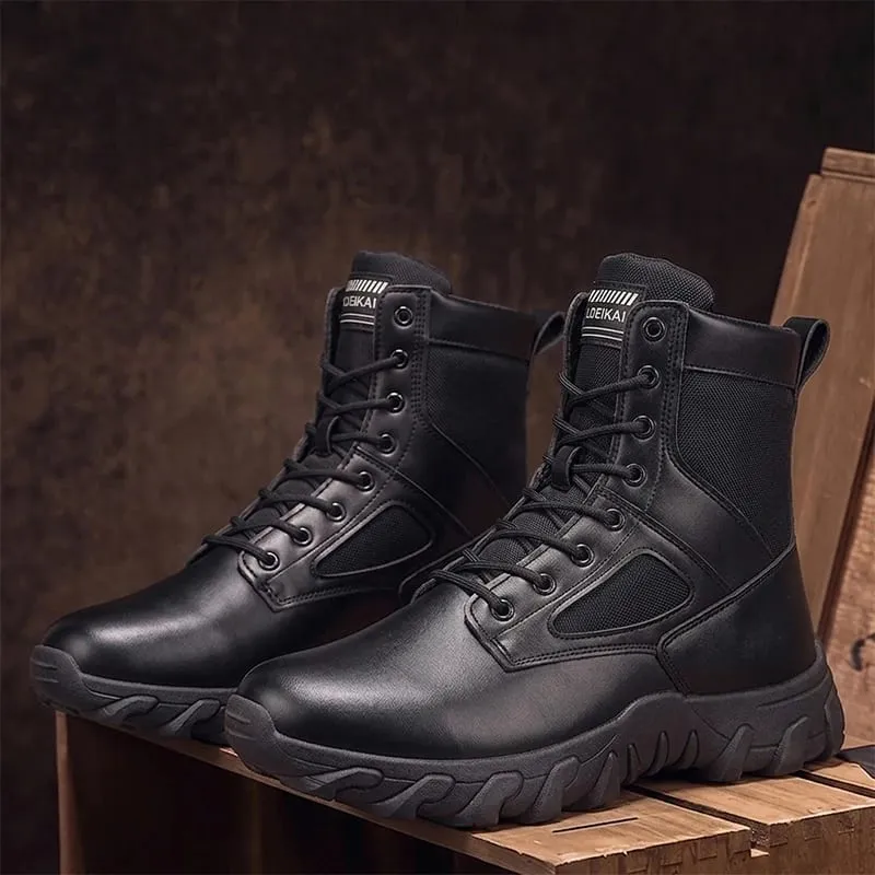 Men High‑top Casual Boots Lace‑up PU Fabric Splicing Rugged Non‑slip Thick Sole Shoes For Daily Street Walking All Season — image 6