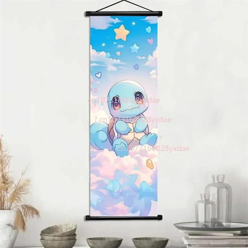Classic Printed Pokemon Poster Cartoon Wall Artwork Gengar Squirtle Bulbasaur Pikachu Hanging Scroll Family Room Decoration