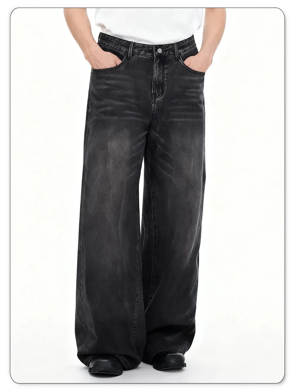 Four Season Men's Jeans Korean Version Student Casual Pant American Retro Gray Black Loose Wide Leg Jean Baggy Men's Denim Pants — image 9