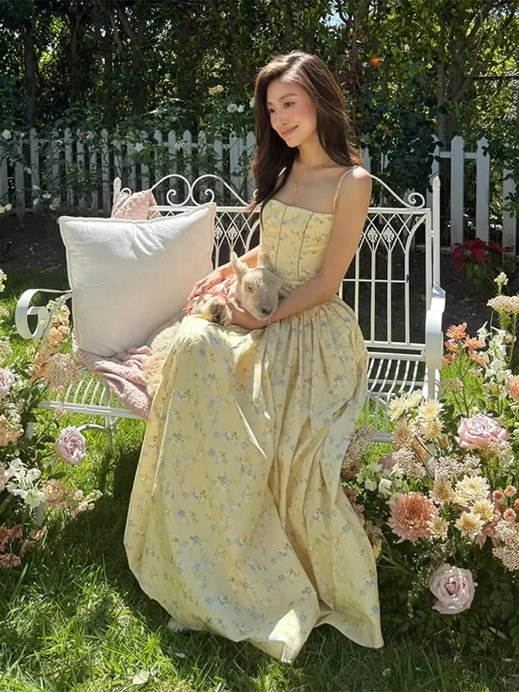 Floral Print Spaghetti Strap Maxi Dress Square Neck Corset Waist A-Line Elegant Dresses Casual 2026 Summer Vacation Chic Outfit — image 5