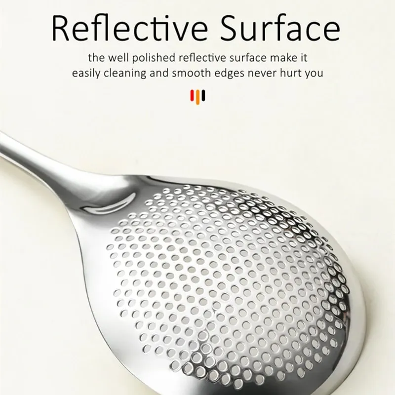 12.5cm Width 33cm Length Cooking Sieve Ultra Thick Pure 304 Stainless Steel Frying Colander Noodle Strainer with Fine Meshes
