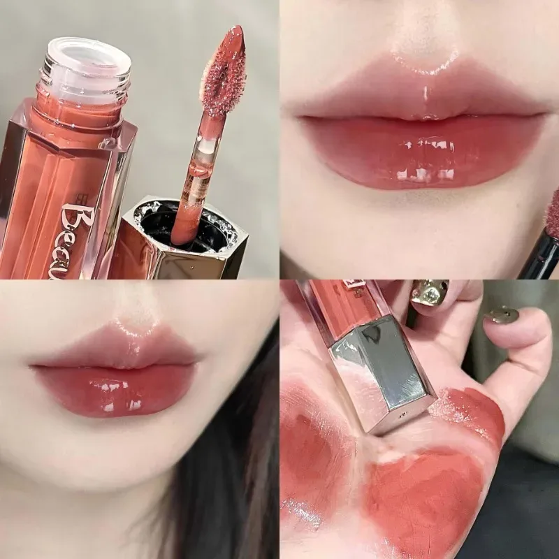 Glace Transparent marron brillant à lèvres hydratant brillant liquide rouge à lèvres nu eau lumière verre miroir lèvres glaçure maquillage longue durée