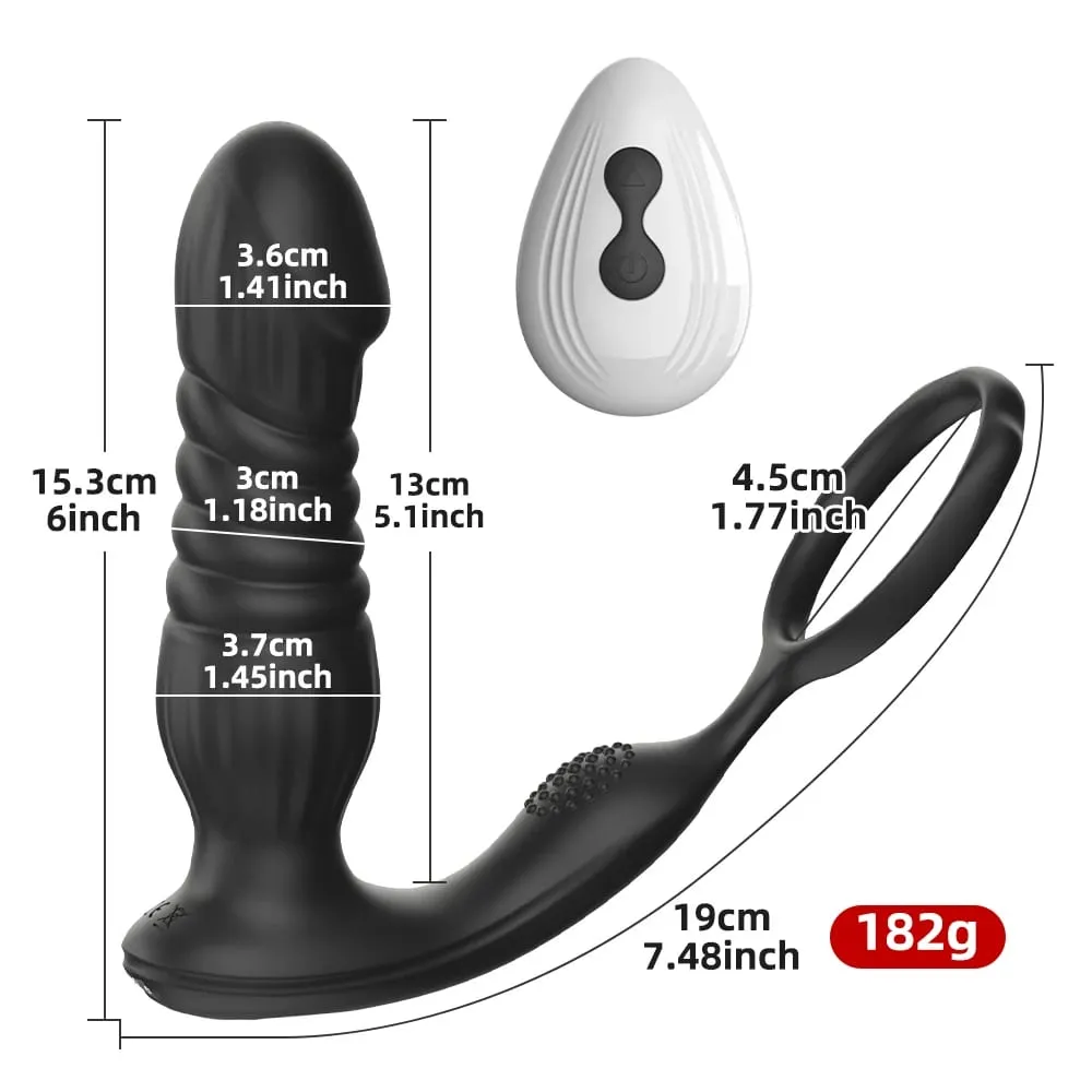 Stötande analvibrator med kukring Prostata massageapparat Analplugg Vibrator Fjärrkontroll Butt Plug Sexleksak för män och par — image 5