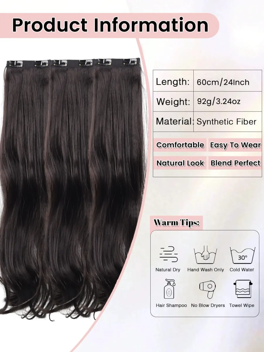 3PCS 24Inch Synthetic Long Curly Wavy Clip In Hair Extension Lightweight Black Brown Hair Accessories Invisible Women Daily — image 3
