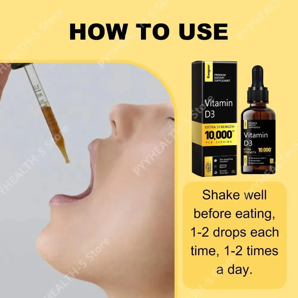 Vitamin D Liquid 10 000 IU Extra Strength Quickly Absorbed Supports Strong Bones with Vitamin C and Calcium 30 ML Net — image 6
