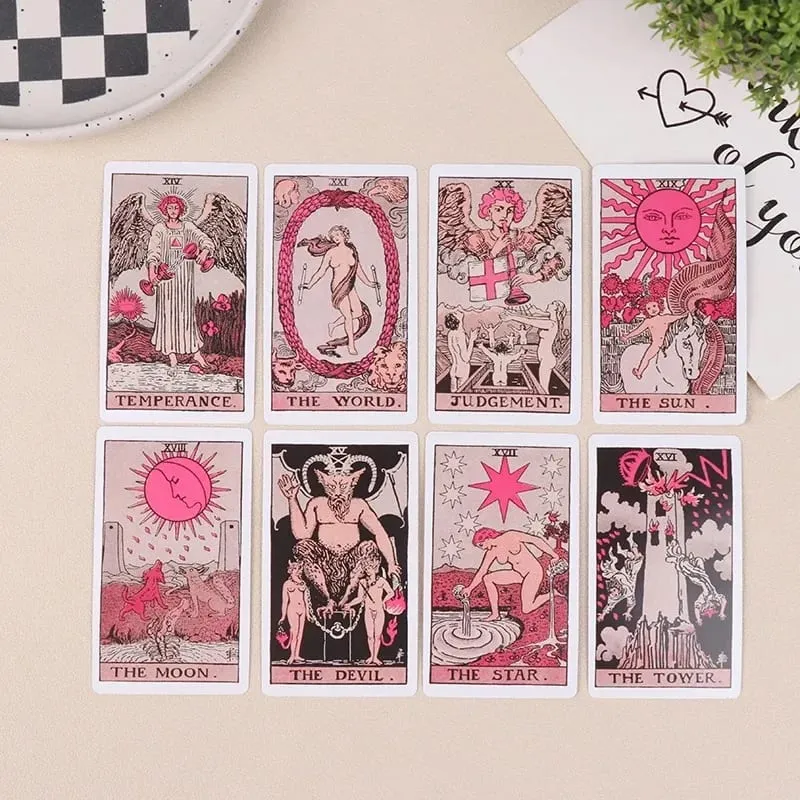 Pink Rider Waite Tarotkortsæt til begyndere Prophecy Divination Deck Family Party Board Skæbnekort Fortune Taling Game — image 6