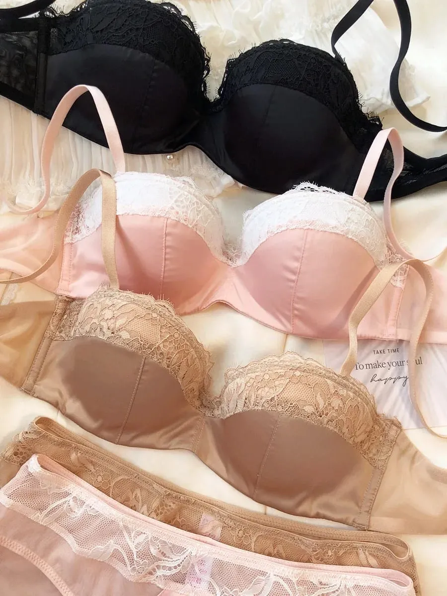 Sexy Lace Embroidery Lingerie Set for Women 1/2 Thin Cup Push Up Bra High Quality Seamless Comfort Underwear Plus Size Brassiere — image 6
