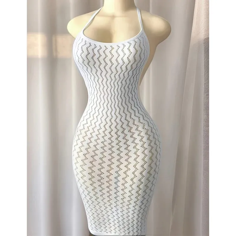 Mesh Beach Cover Up Dress Women hollow Out Sheer Fishnet Bodycon Dress Sexy Music Festival Rave Outfit Swimwear Coverups — image 7