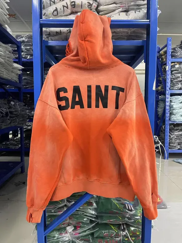 25FW Washed Grey SAINT Hoodies Men Woman Oversize Streetwear Damaged Hooded Pullovers Graphic Print Sweatshirts