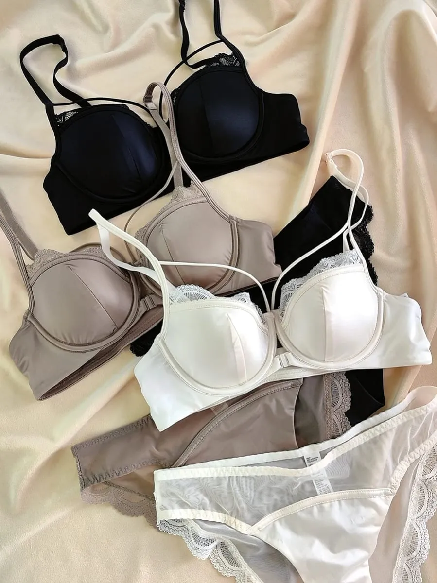 French Front Buckle Thin Cup Bralette Sexy Hollow Women Underwear Set High Quality Lace Push Up Bras Breathable Comfort Lingerie — image 2