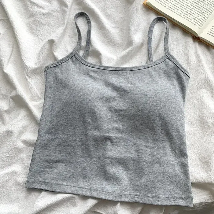 Women's Solid Color Straps Sleeveless Slim Camisole with Comfortable Chest Pad Daily Top Travel Inside Sport Cotton Vest — image 10
