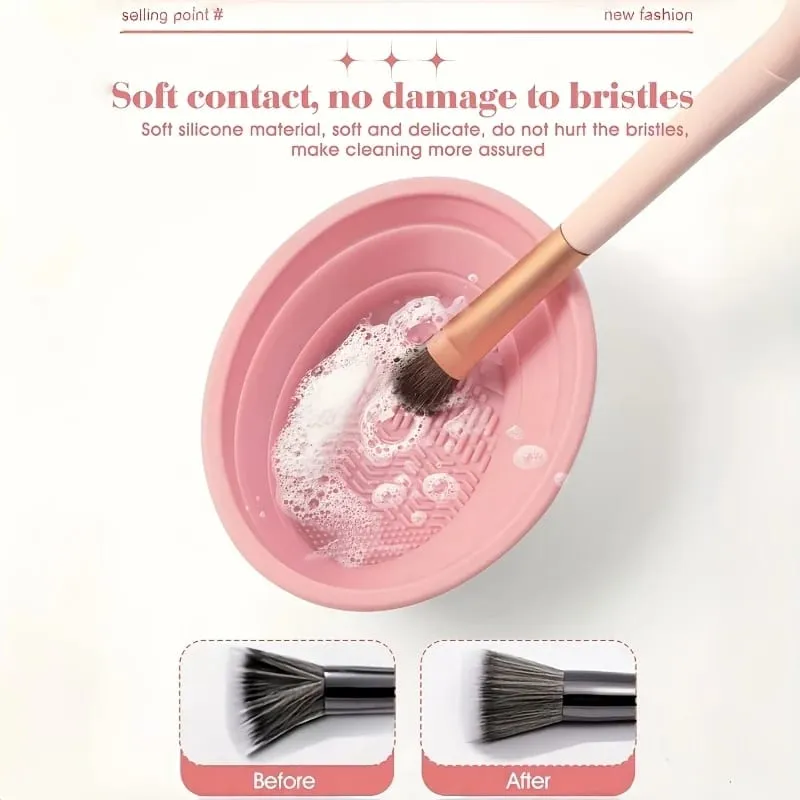 Escova de maquiagem de silicone dobrável, tigela, purificador texturizado para pincéis, esponjas, ferramenta de lavagem de viagem, compacto — image 5