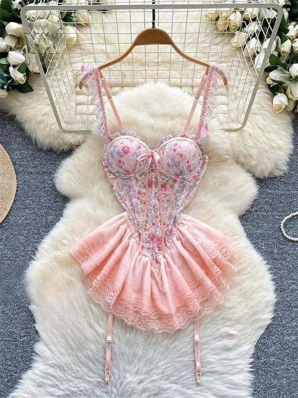 Woman Embroidery Floral Mesh Fashion Sexy Dress Chinese Style Short Sleeve Split Hollow Out Cheongsam New Gauze Sheer Dress — image 21