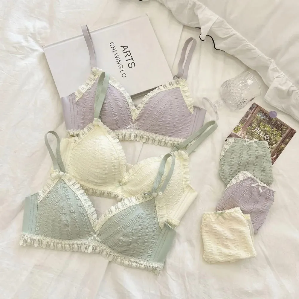 Young Girls Intimates 2026 New Small Comfortable Lingerie Seamless One-Piece Bra And Panty Sets Lace Bow Woman Underwear — image 2