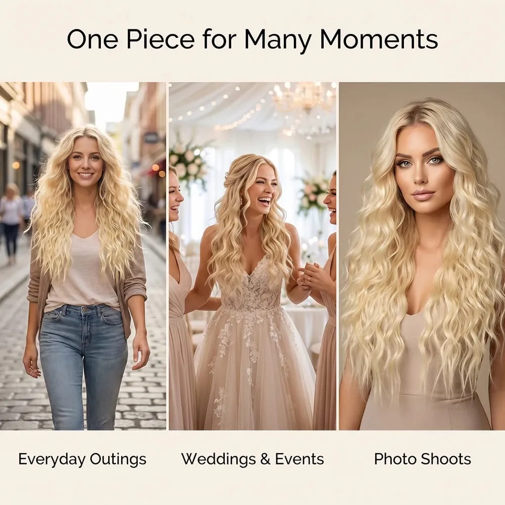 22" 1 Piece Light Blonde Corn Wave Clip In Hair Extensions Thick Full Head Synthetic Hairpiece for Women Natural Heat Resistant