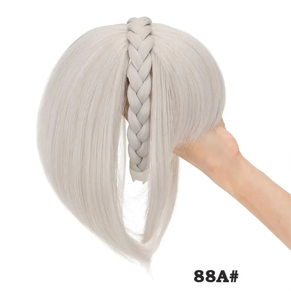 Snoilite 11'' Braided Headband with Clip-In Hair Topper With Bangs Natural Look Synthetic Straight Hair Extensions for Women 92g — image 14