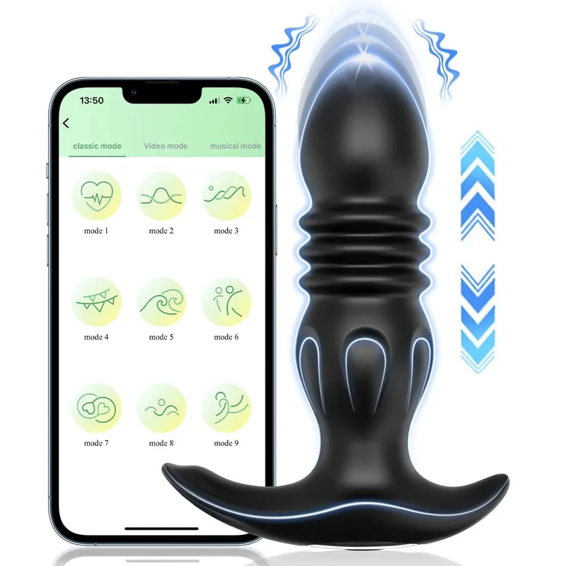 APP Control Thrusting Prostate Massager for Men Telescopic Anal Vibrator for Gay Butt Plug Cock Ring Adult Goods Sex Toy for Men
