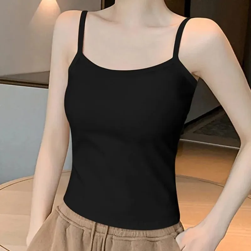 สีทึบแขนกุด Camisole เสื้อกั๊ก Casual Basic Slim Tank Top ทั้งหมดทุกวันผู้หญิงฤดูร้อนแฟชั่น Streetwear Tops ชุดชั้นใน