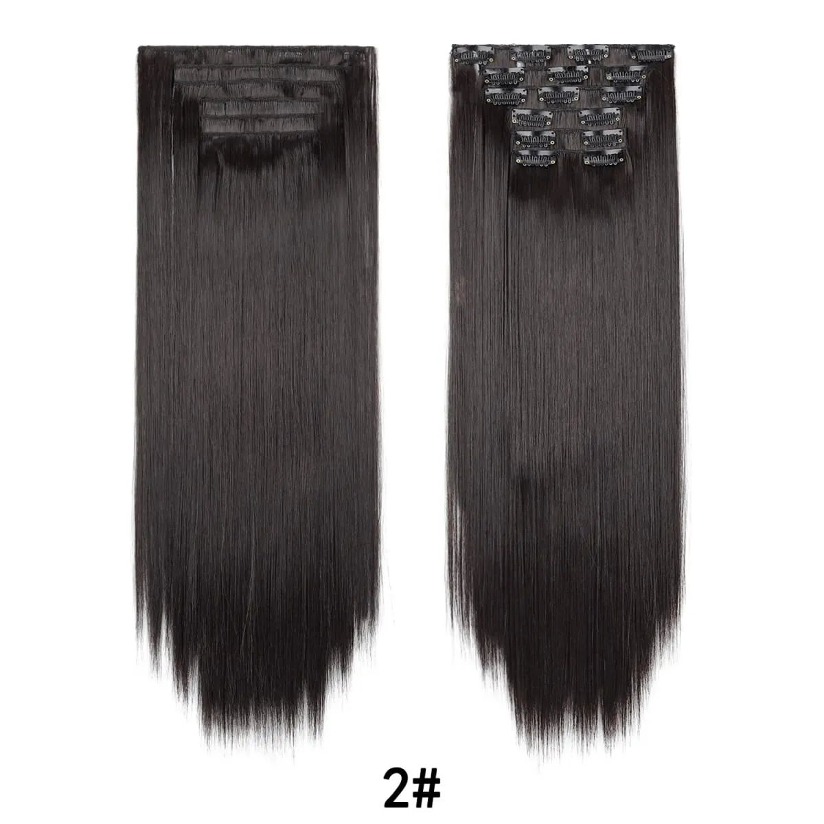 24 Inch 6PCS Clip In Hair Extensions Straight Synthetic Hair Extensions Dark Brown Long Natural Looking Hair Piece for Women