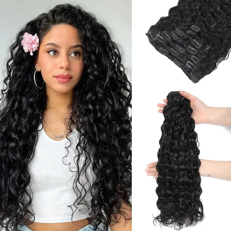 12A Curly Clip in Hair Extensions Brown Water Wave Real Remy Human Hair Clip in Extensions for Women Curly Clip Ins 7pcs 120g — image 10
