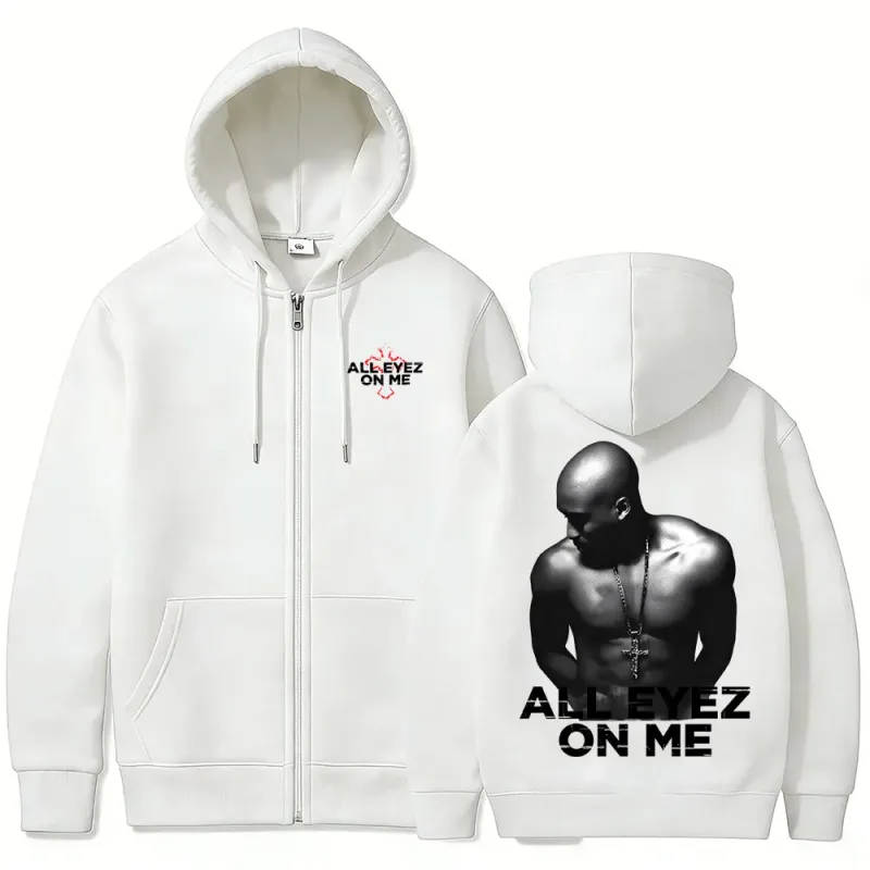 Rapper Tupac 2pac All Eyez on Me Cross Zipper Hoodie Herr Kvinnor Hip Hop Mode Zip Up Huvtröjor Herr Casual Oversized Streetwear — image 6