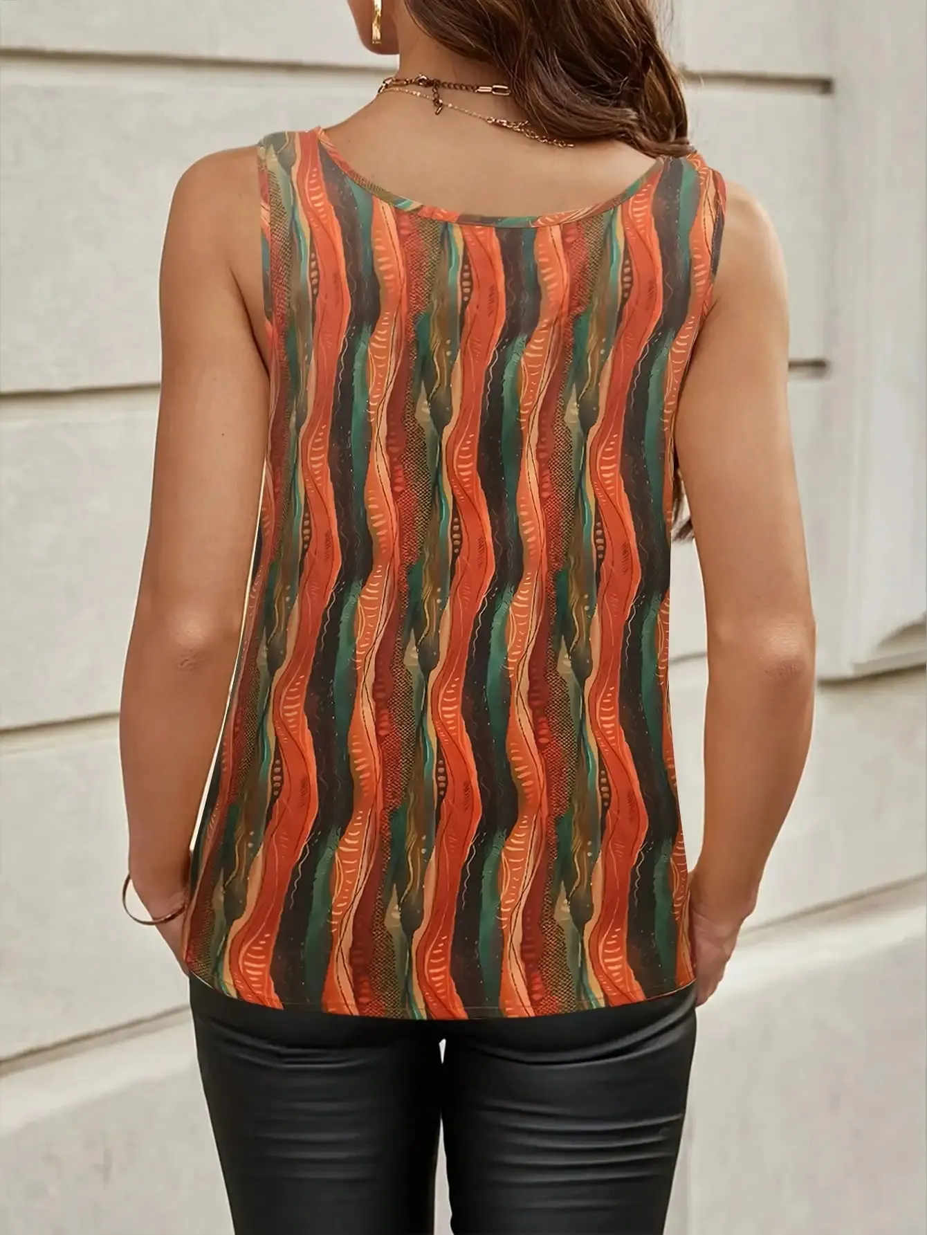 2026 Summer New Fashion Women's Sleeveless V Neck Halter Top Abstract Print Loose Fit Summer Casual Tank Top — image 2