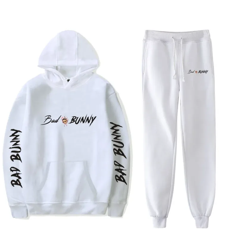 Harajuku Comfortable Funny bad bunny Print Sweatshirt Sweatpants Suit Men/Women Hoodies+ Trousers Suit Cute 2 Piece Set Clothes — image 3