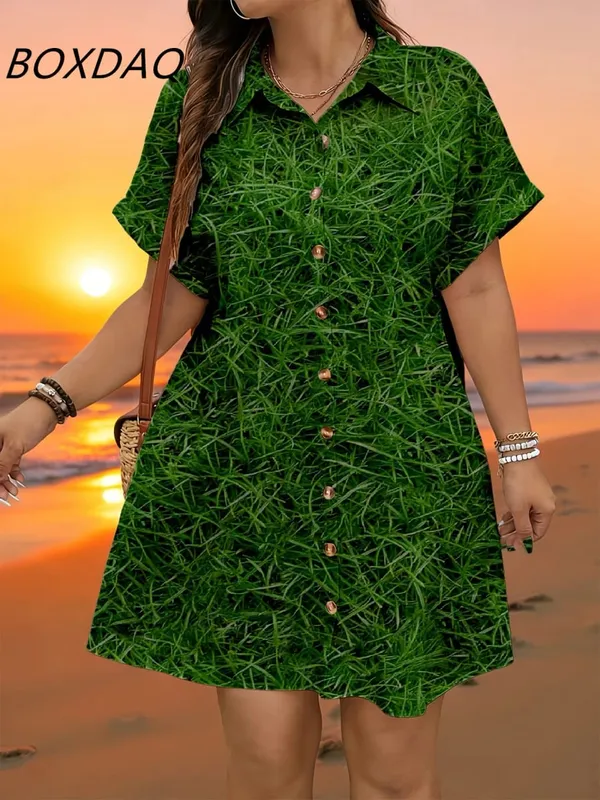 Short Sleeve Flower Pattern Fashion Women Mini Dresses Summer 3D Printed Street Elegant Casual Ladies Shirt Dress Plus Size 3XL — image 6