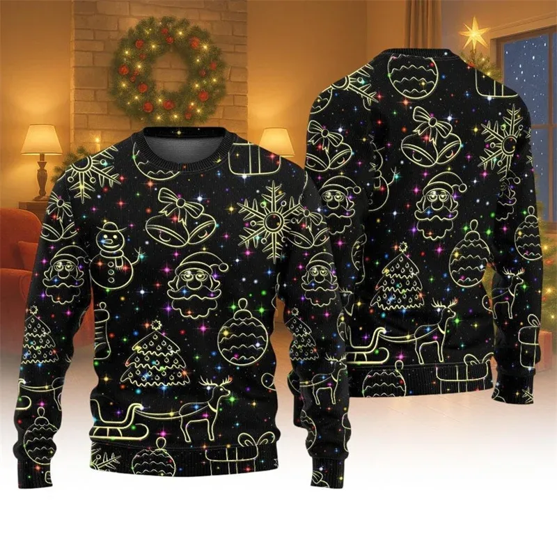2025 Hot Christmas Ugly Sweater Men Women 3D Print Neon Pattern Santa Pullover Sweatshirt Unique Xmas Clothes Party Sweatshirt — image 1