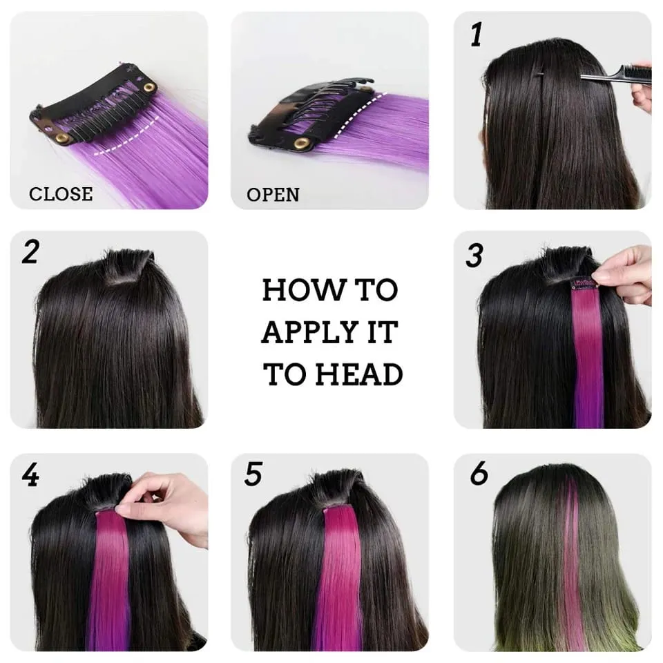 Colored Hair Extensions Synthetic 22Inch Straight Orange Green Clip in Hair Extension Rainbow Accessories Party Highlights Hair — image 7