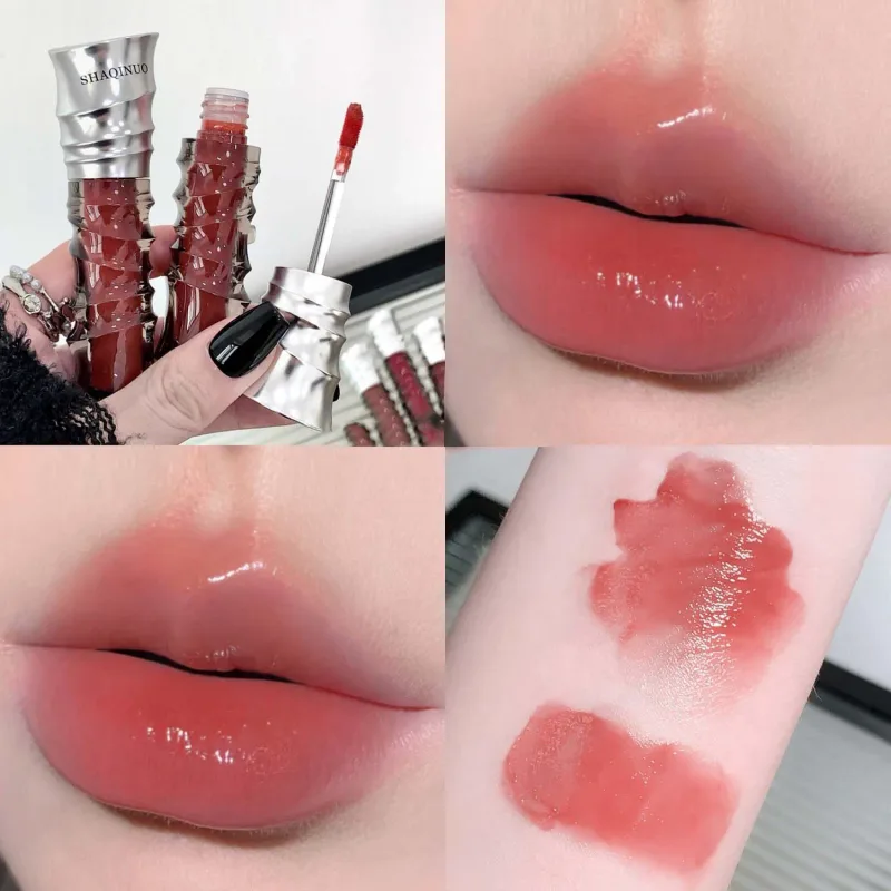 크리스탈 펑크 레드 브라운 글로시 립 얼룩 미러 립 글레이즈 쉬어 누드 글리터 립 색조 워터리 샤인 플럼 핑 메이크업 화장품