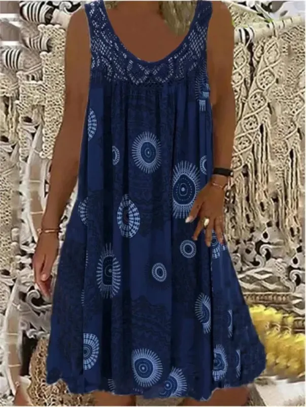 Damen-S-5XL-Größe, digital bedruckt, schulterfrei, sexy Leibchen, locker sitzendes Kleid, Spitze, Freizeitkleid, Sommerkleid