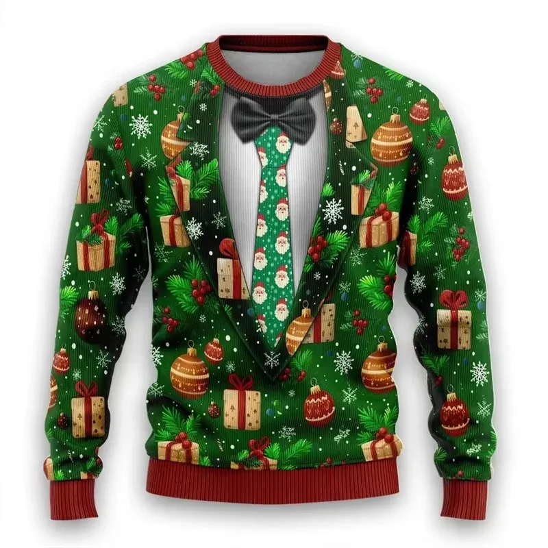 Moda 2026 feio camisola de natal engraçado natal gráfico moletom papai noel cosplay pullovers menino crewneck poliéster agasalho — image 5